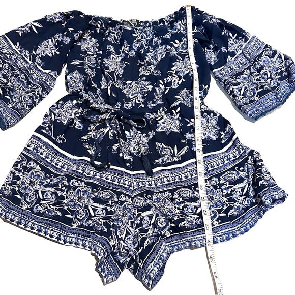 Angie Floral Blue White Boho Summer Romper Women's S Small - Picture 6 of 7